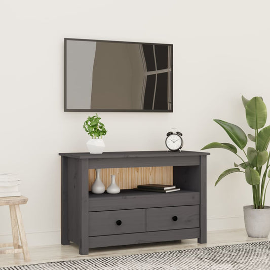 szürke tömör fenyőfa TV-szekrény 79 x 35 x 52 cm