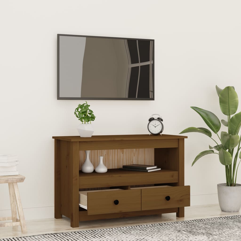 mézbarna tömör fenyőfa TV-szekrény 79 x 35 x 52 cm