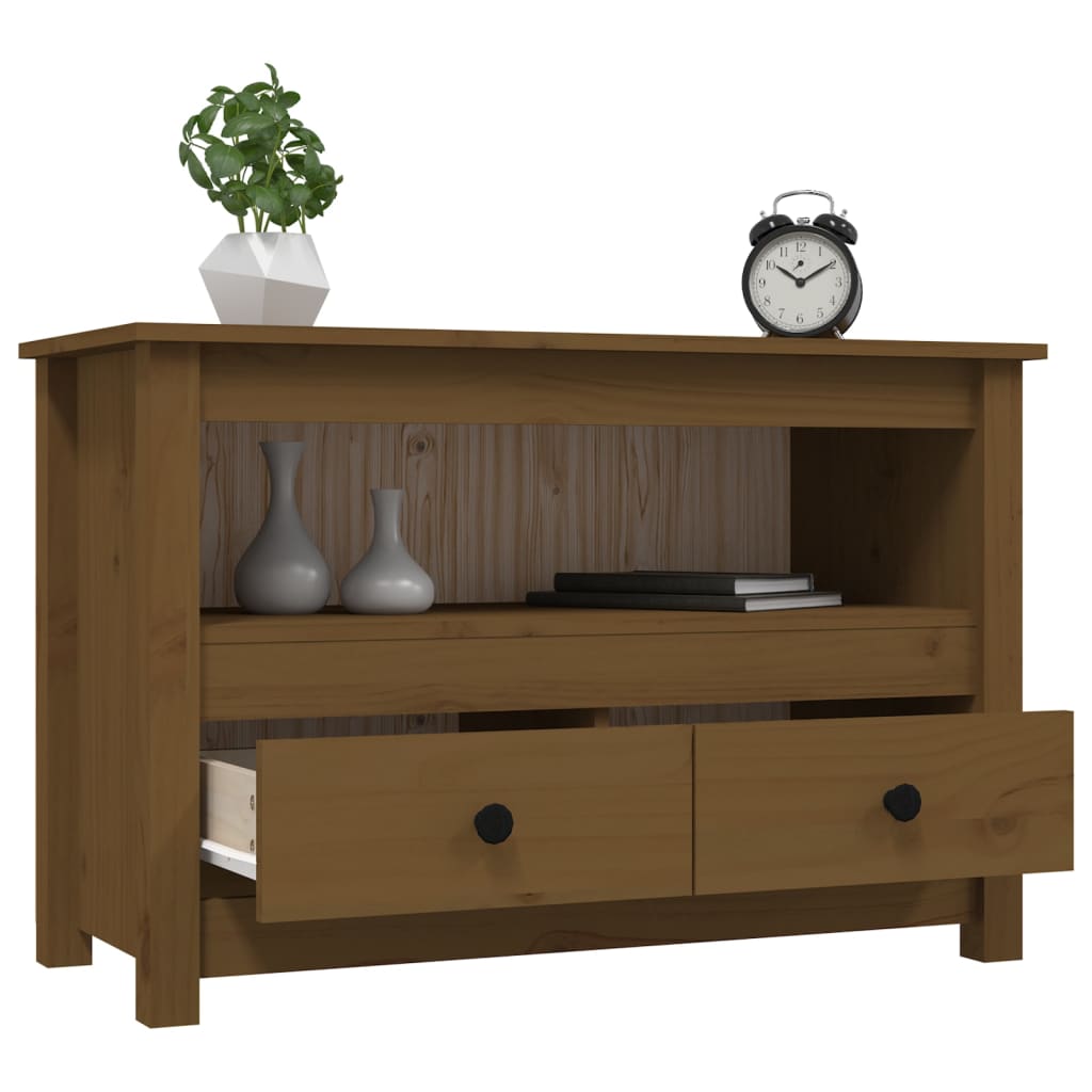 mézbarna tömör fenyőfa TV-szekrény 79 x 35 x 52 cm