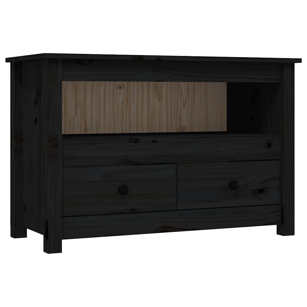 fekete tömör fenyőfa TV-szekrény 79 x 35 x 52 cm