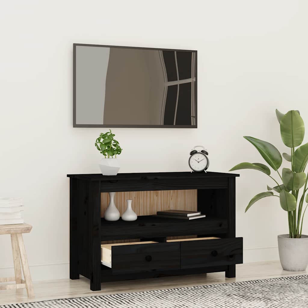 fekete tömör fenyőfa TV-szekrény 79 x 35 x 52 cm