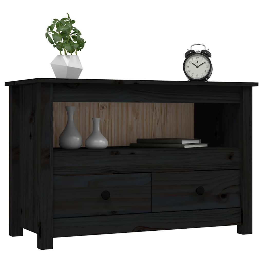 fekete tömör fenyőfa TV-szekrény 79 x 35 x 52 cm