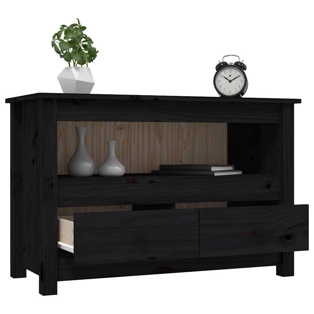 fekete tömör fenyőfa TV-szekrény 79 x 35 x 52 cm