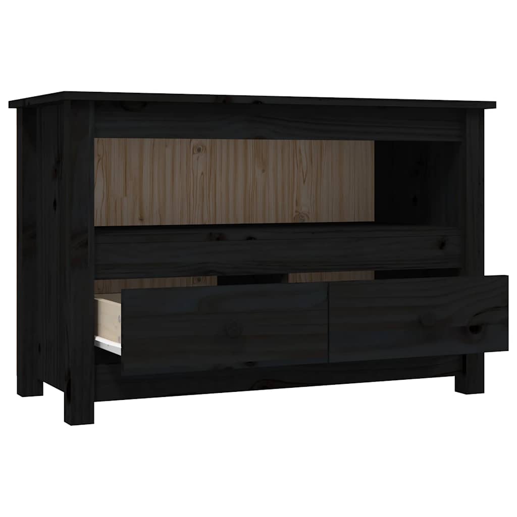 fekete tömör fenyőfa TV-szekrény 79 x 35 x 52 cm