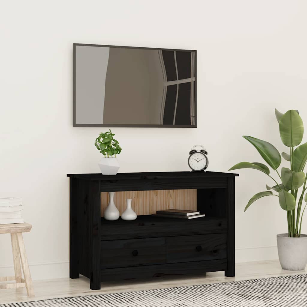 fekete tömör fenyőfa TV-szekrény 79 x 35 x 52 cm