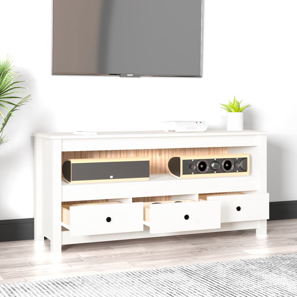 fehér tömör fenyőfa TV-szekrény 114x35x52 cm