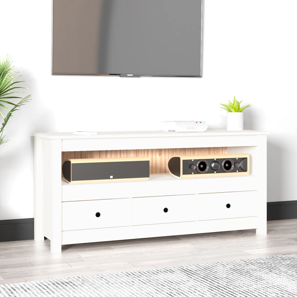 fehér tömör fenyőfa TV-szekrény 114x35x52 cm