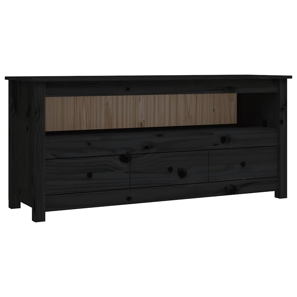fekete tömör fenyőfa TV-szekrény 114 x 35 x 52 cm