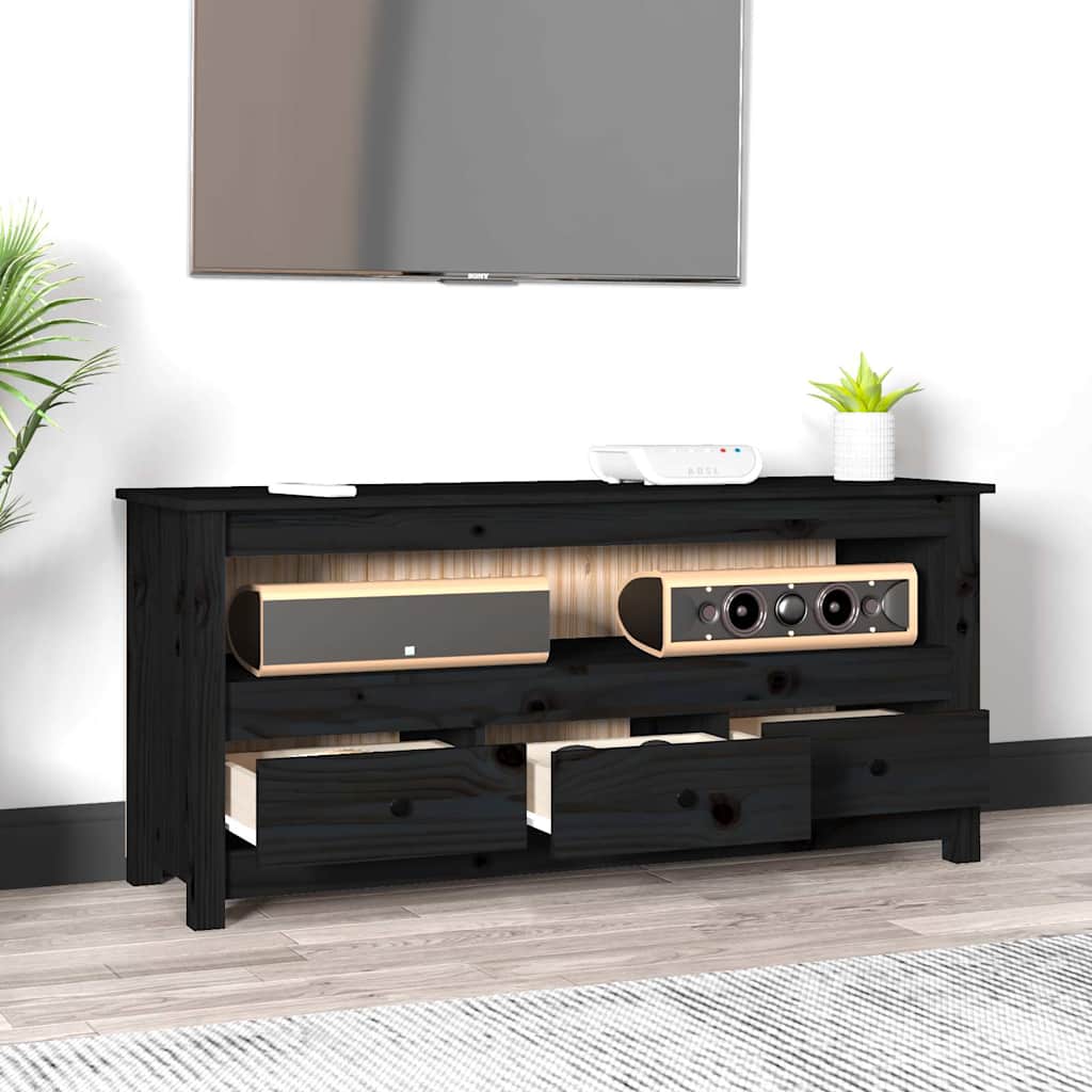 fekete tömör fenyőfa TV-szekrény 114 x 35 x 52 cm
