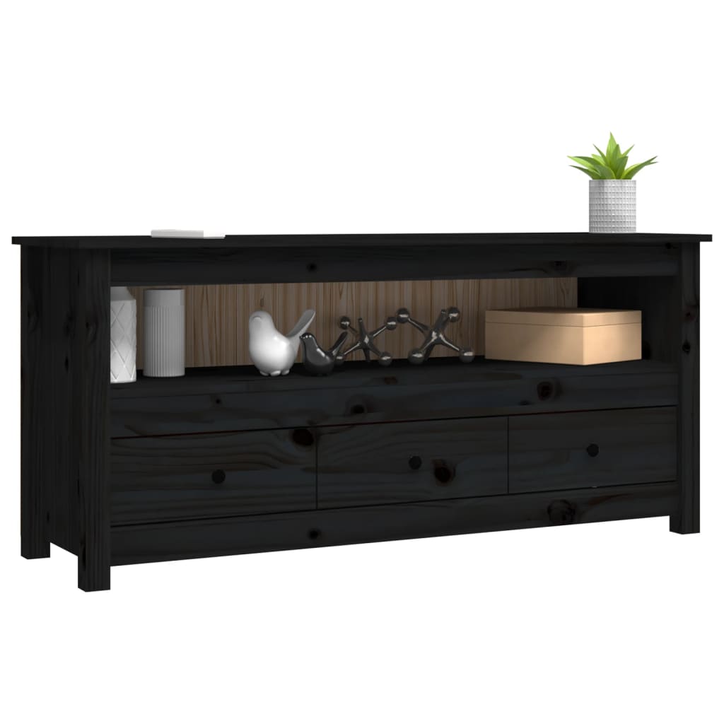 fekete tömör fenyőfa TV-szekrény 114 x 35 x 52 cm