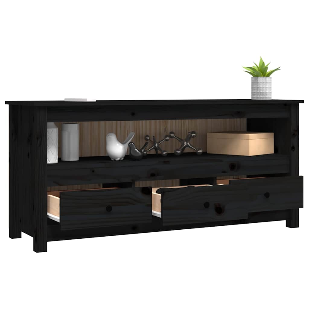 fekete tömör fenyőfa TV-szekrény 114 x 35 x 52 cm