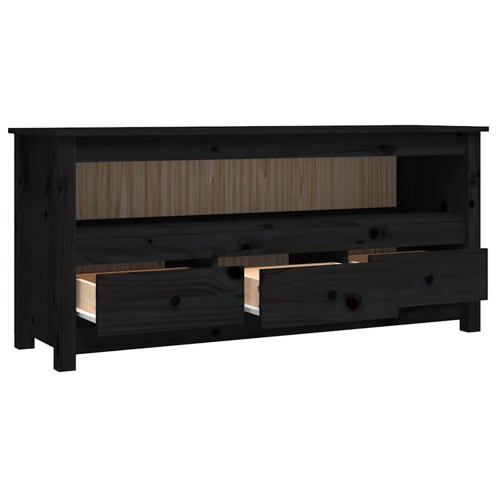 fekete tömör fenyőfa TV-szekrény 114 x 35 x 52 cm