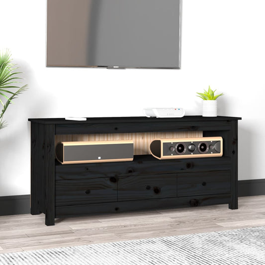 fekete tömör fenyőfa TV-szekrény 114 x 35 x 52 cm