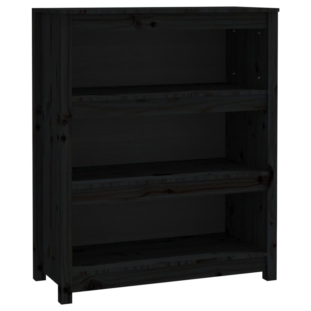 fekete tömör fenyőfa könyvszekrény 80x35x97 cm