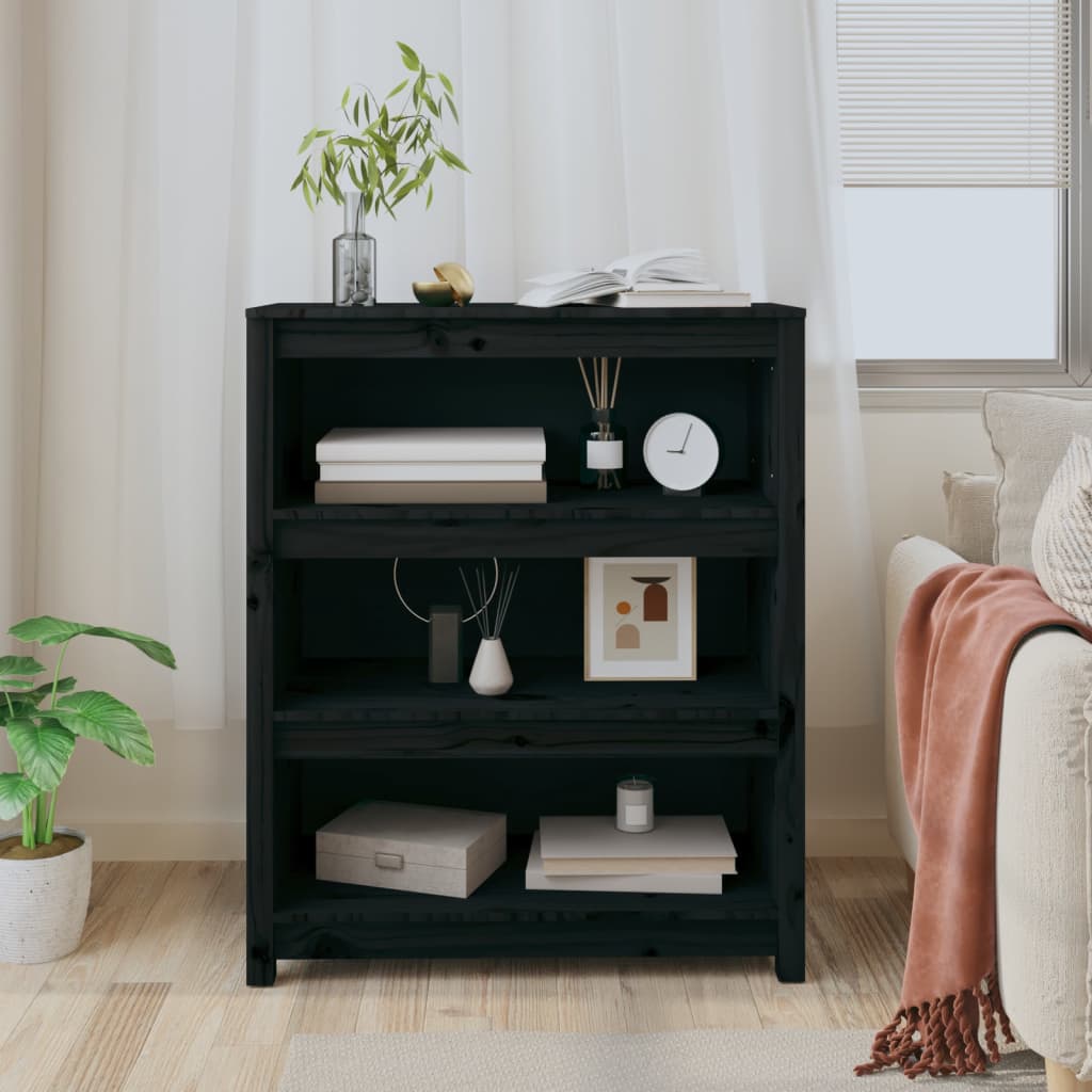 fekete tömör fenyőfa könyvszekrény 80x35x97 cm