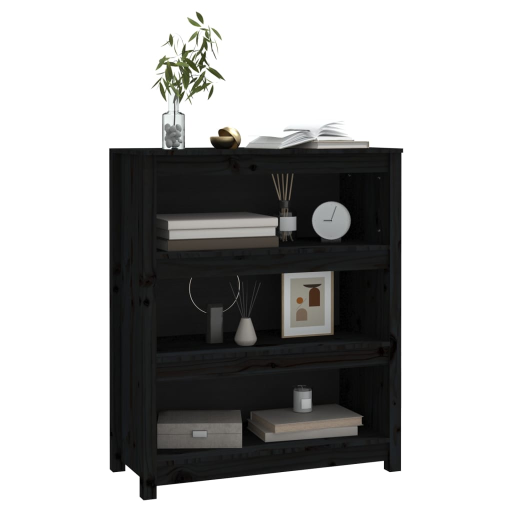 fekete tömör fenyőfa könyvszekrény 80x35x97 cm