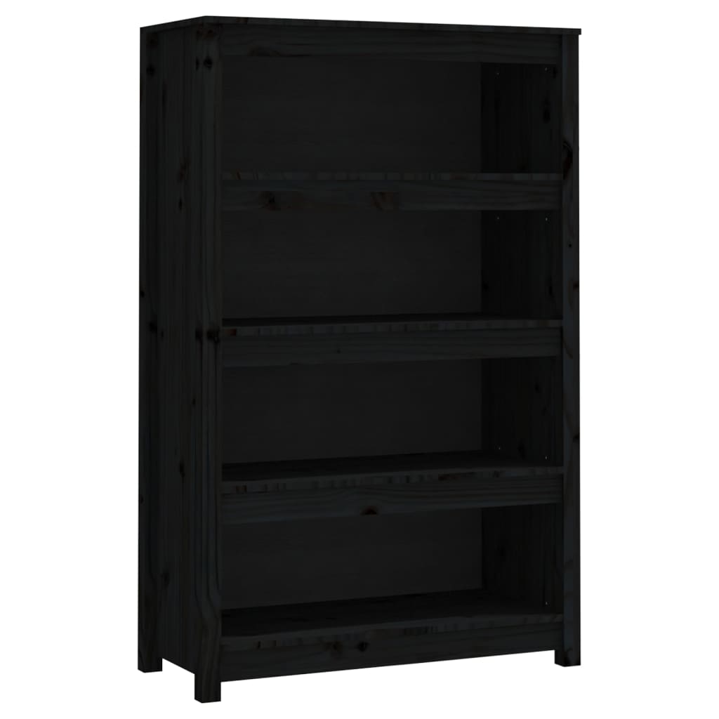 fekete tömör fenyőfa könyvszekrény 80x35x126 cm