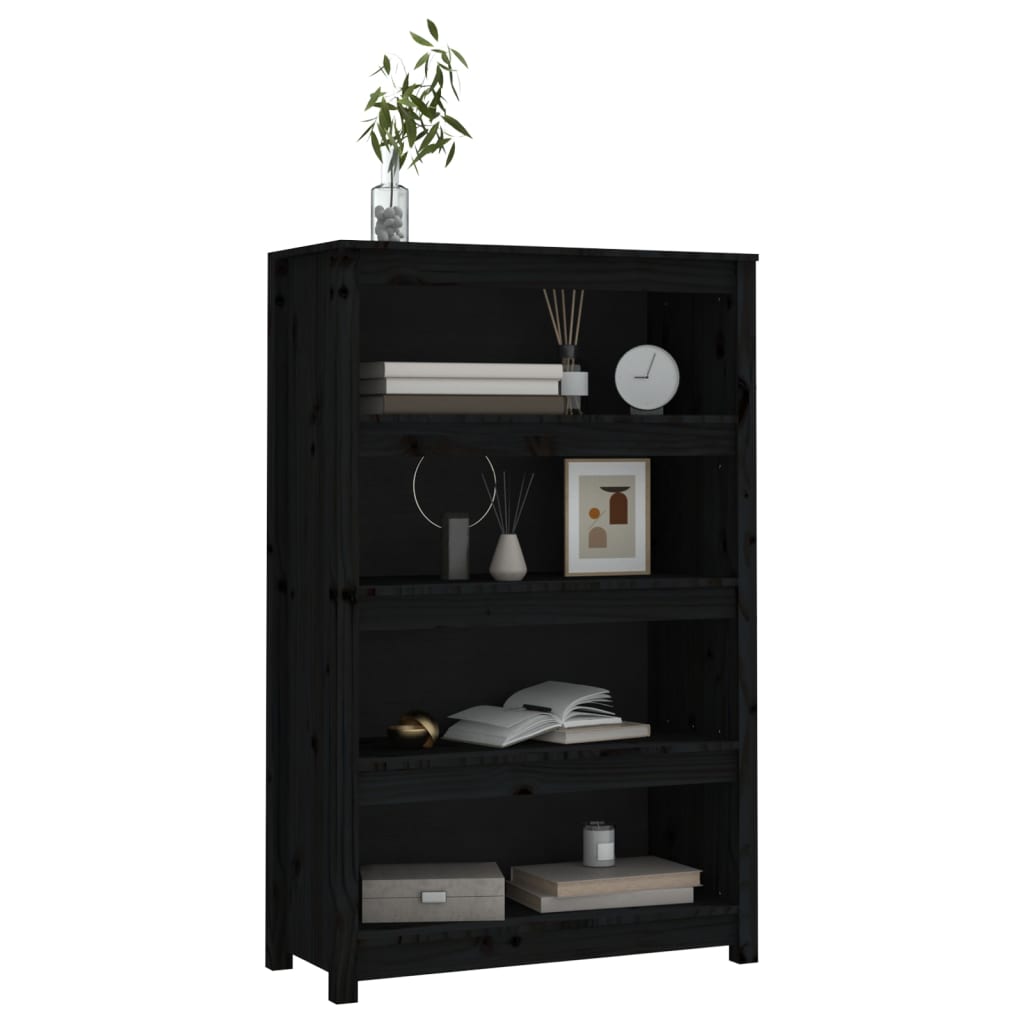 fekete tömör fenyőfa könyvszekrény 80x35x126 cm