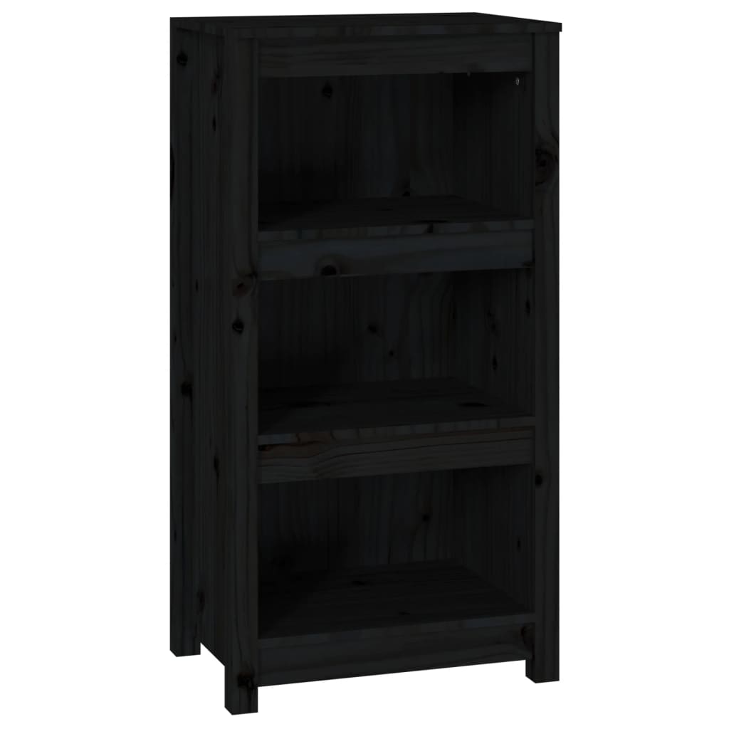 fekete tömör fenyőfa könyvszekrény 50 x 35 x 97 cm
