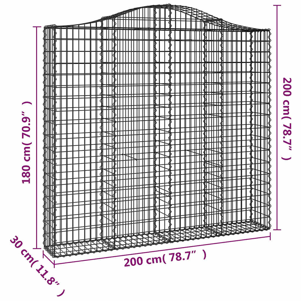 3 db íves horganyzott vas gabion kosár 200x30x180/200 cm