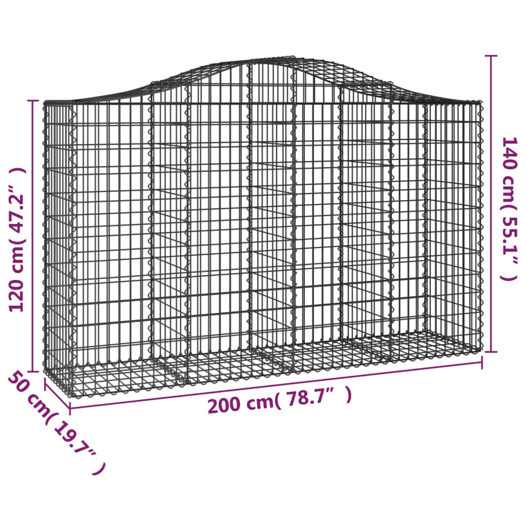 50 db íves horganyzott vas gabion kosár 200x50x120/140 cm