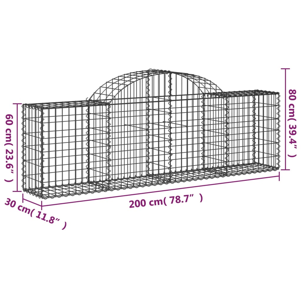 40 db íves horganyzott vas gabion kosár 200x30x60/80 cm