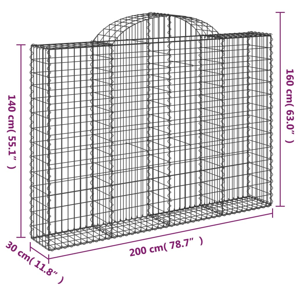 18 db íves horganyzott vas gabion kosár 200x30x140/160 cm