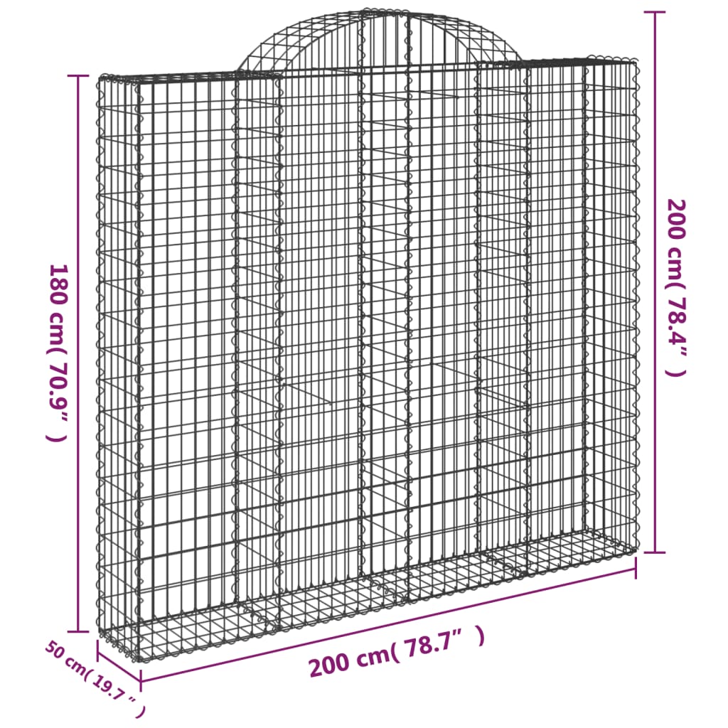 6 db íves horganyzott vas gabion kosár 200x50x180/200 cm