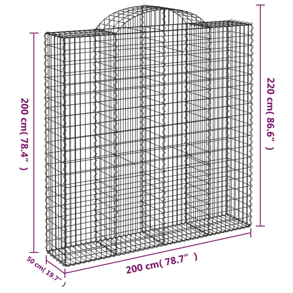 10 db íves horganyzott vas gabion kosár 200x50x200/220 cm