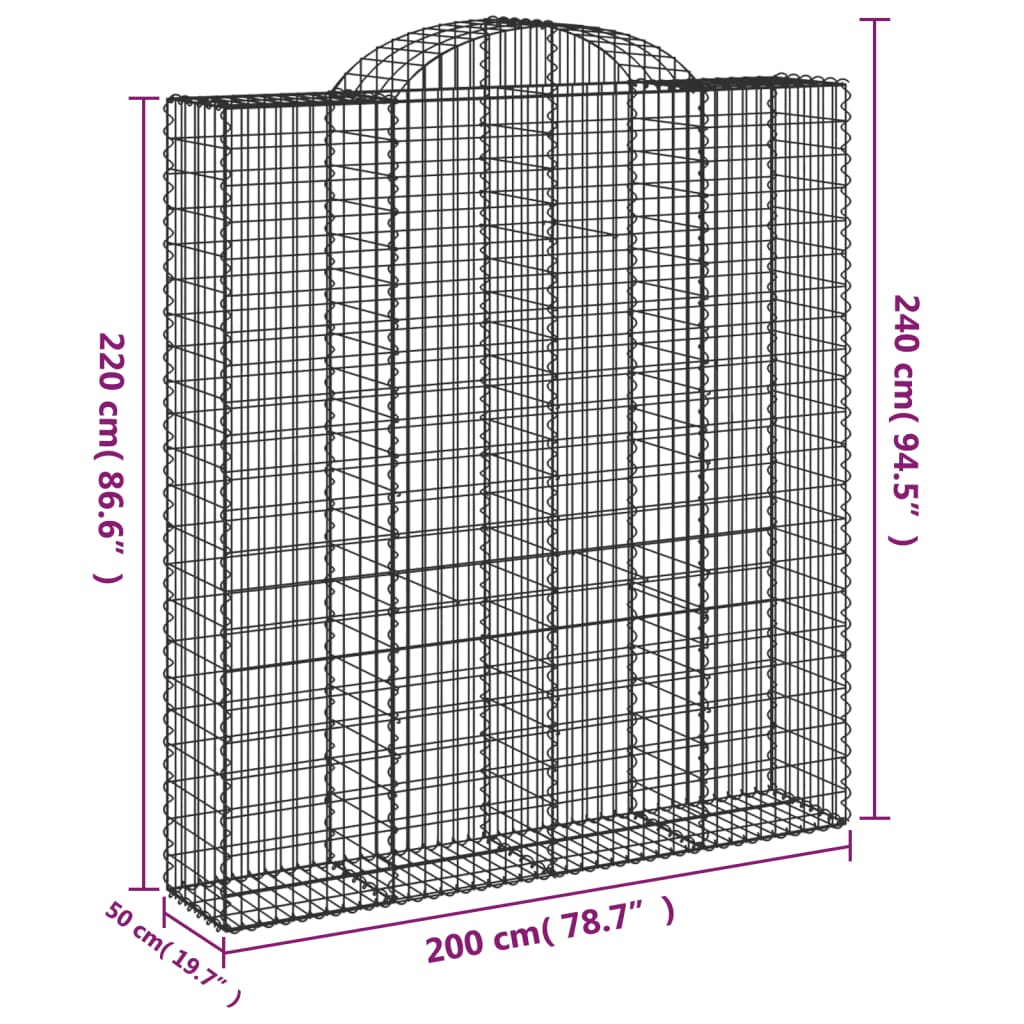 3 db íves horganyzott vas gabion kosár 200x50x220/240 cm