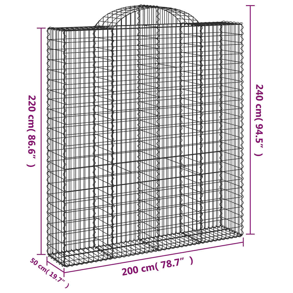 9 db íves horganyzott vas gabion kosár 200x50x220/240 cm
