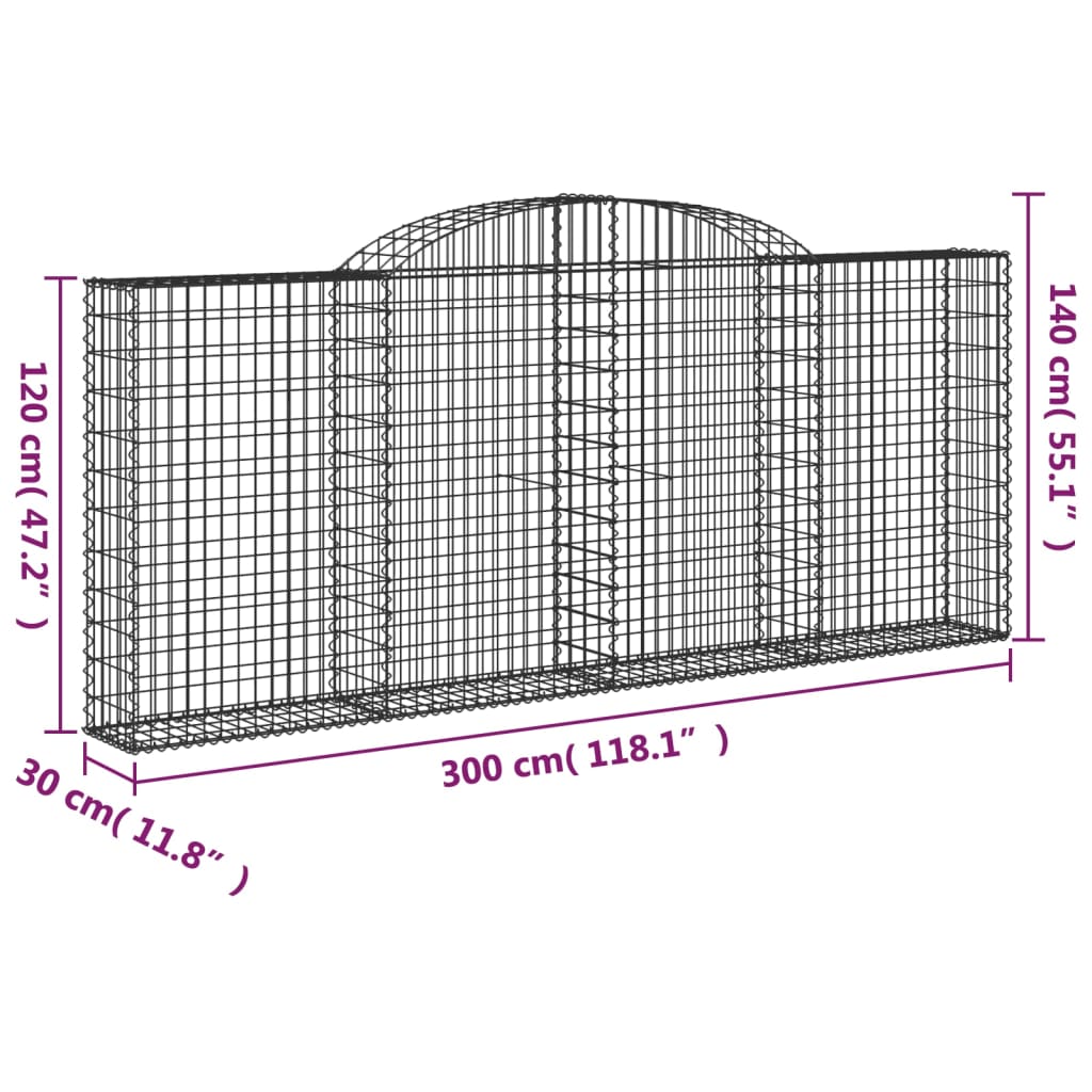 7 db íves horganyzott vas gabion kosár 300x30x120/140 cm