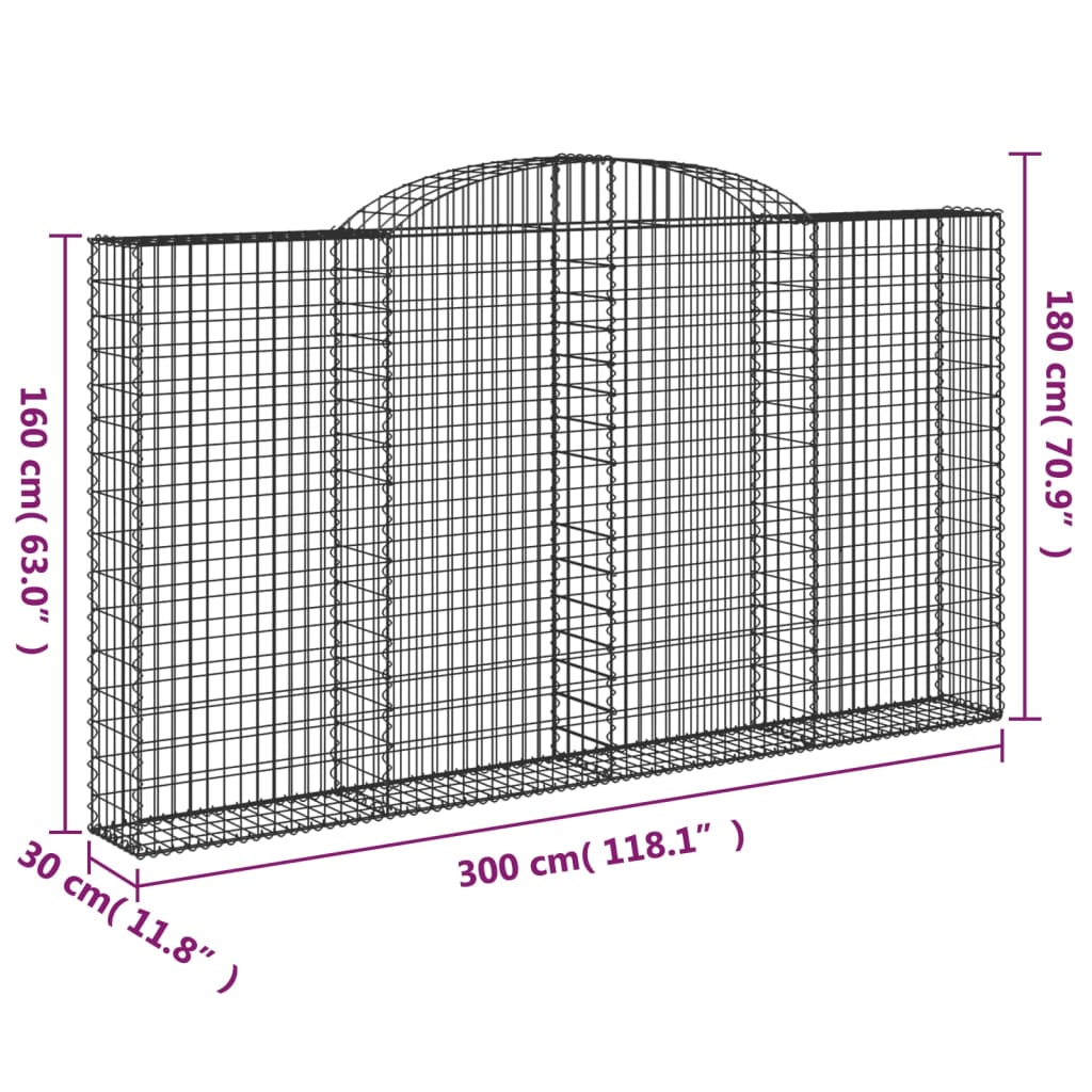 4 db íves horganyzott vas gabion kosár 300x30x160/180 cm