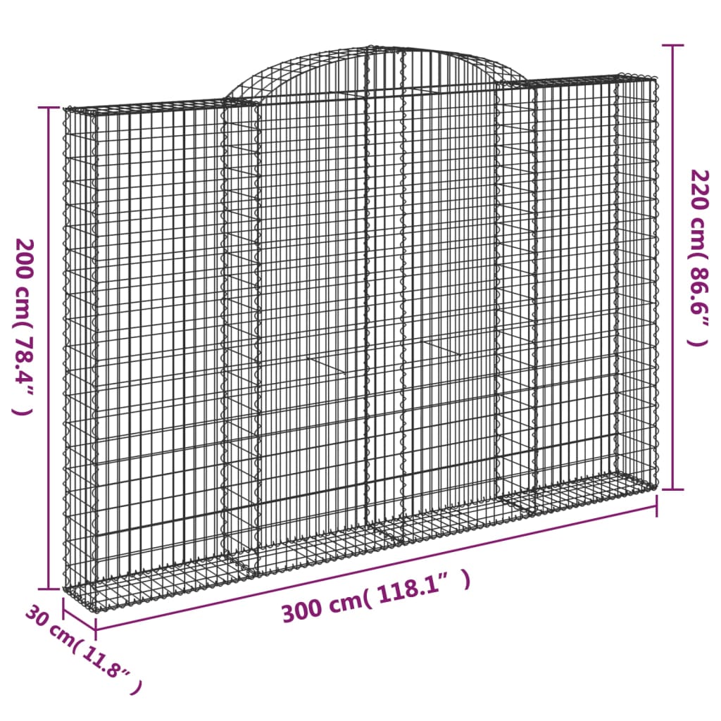 4 db íves horganyzott vas gabion kosár 300x30x200/220 cm