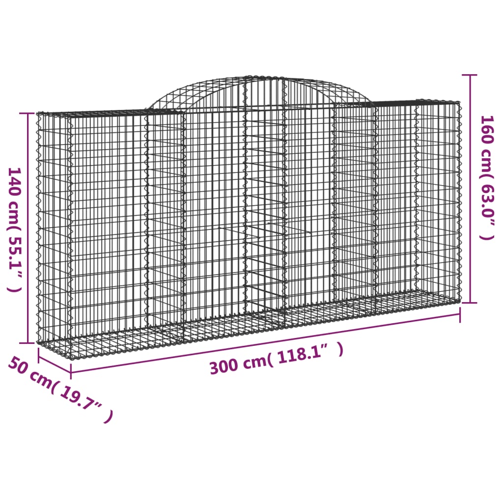 7 db íves horganyzott vas gabion kosár 300x50x140/160 cm