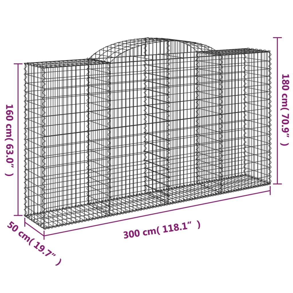 9 db íves horganyzott vas gabion kosár 300x50x160/180 cm