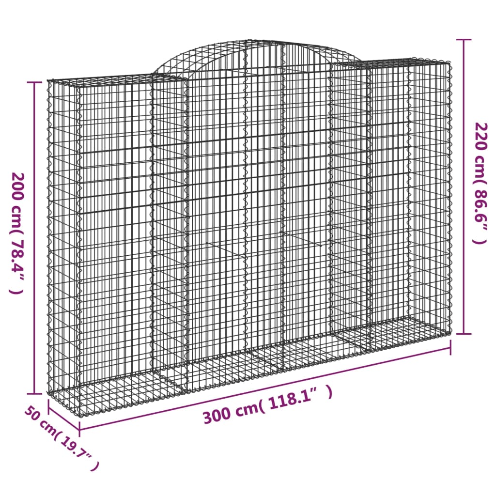 3 db íves horganyzott vas gabion kosár 300x50x200/220 cm