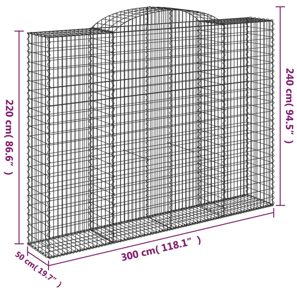 2 db íves horganyzott vas gabion kosár 300x50x220/240 cm