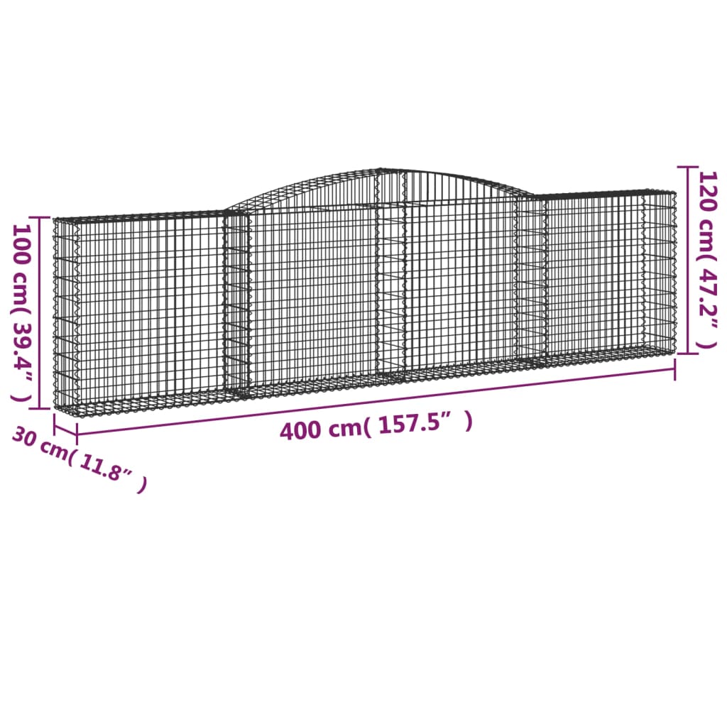 15 db íves horganyzott vas gabion kosár 400x30x100/120 cm