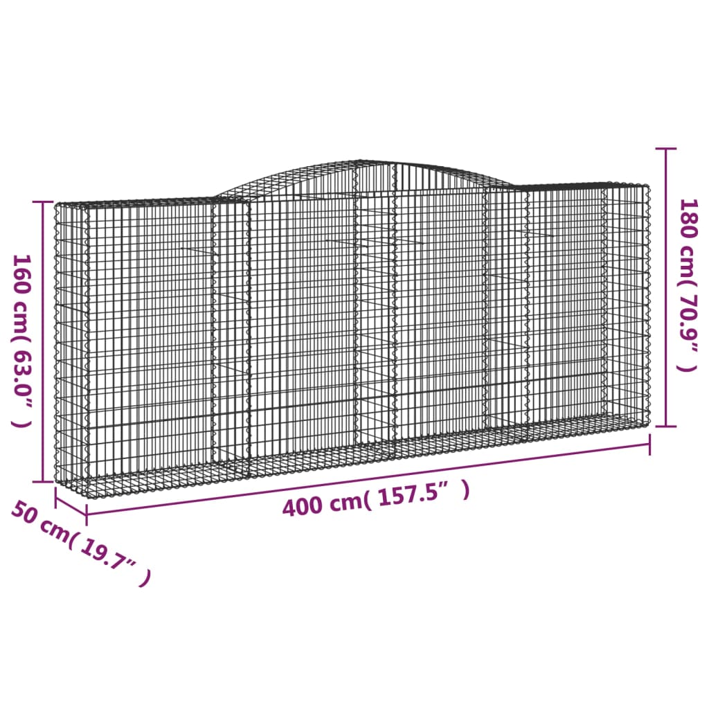 3 db íves horganyzott vas gabion kosár 400x50x160/180 cm