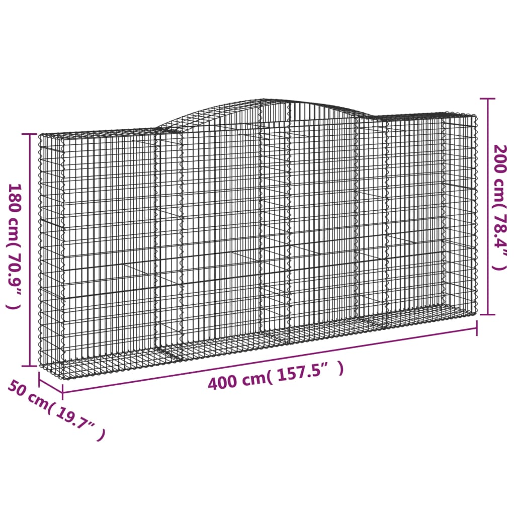 5 db íves horganyzott vas gabion kosár 400x50x180/200 cm