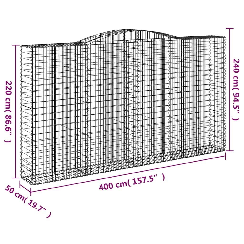 5 db íves horganyzott vas gabion kosár 400x50x220/240 cm