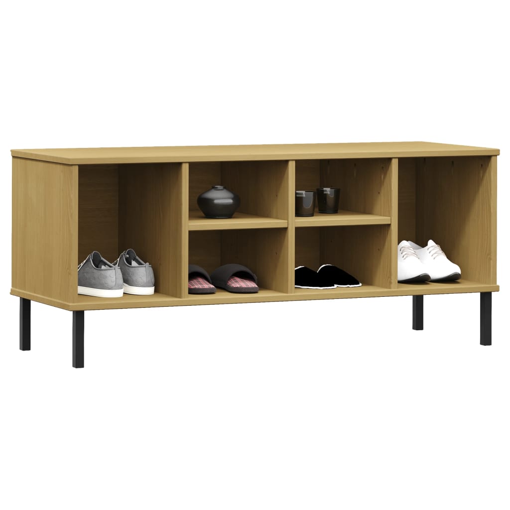 OSLO barna tömör fa cipőszekrény fém lábakkal 106 x 35 x 45 cm