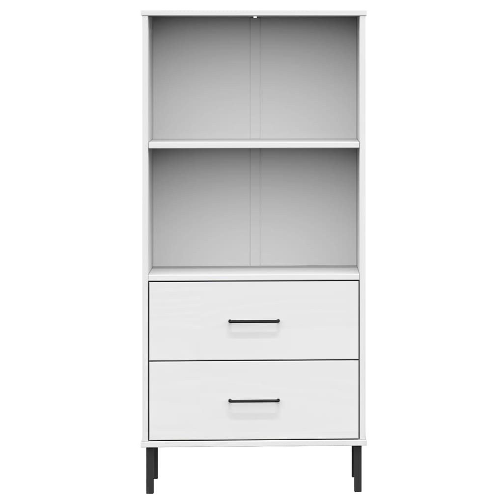 OSLO fehér tömör fa könyvszekrény 2 fiókkal 60 x 35 x 128,5 cm