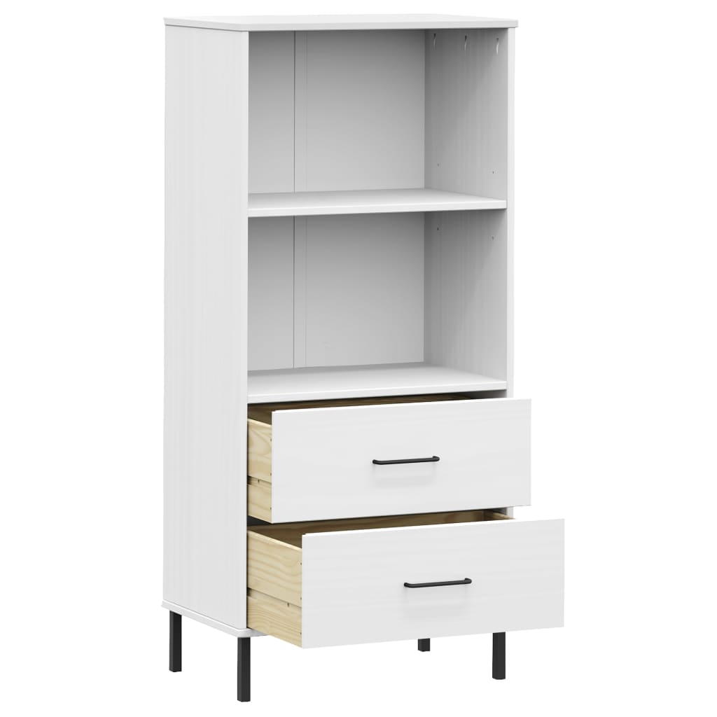 OSLO fehér tömör fa könyvszekrény 2 fiókkal 60 x 35 x 128,5 cm