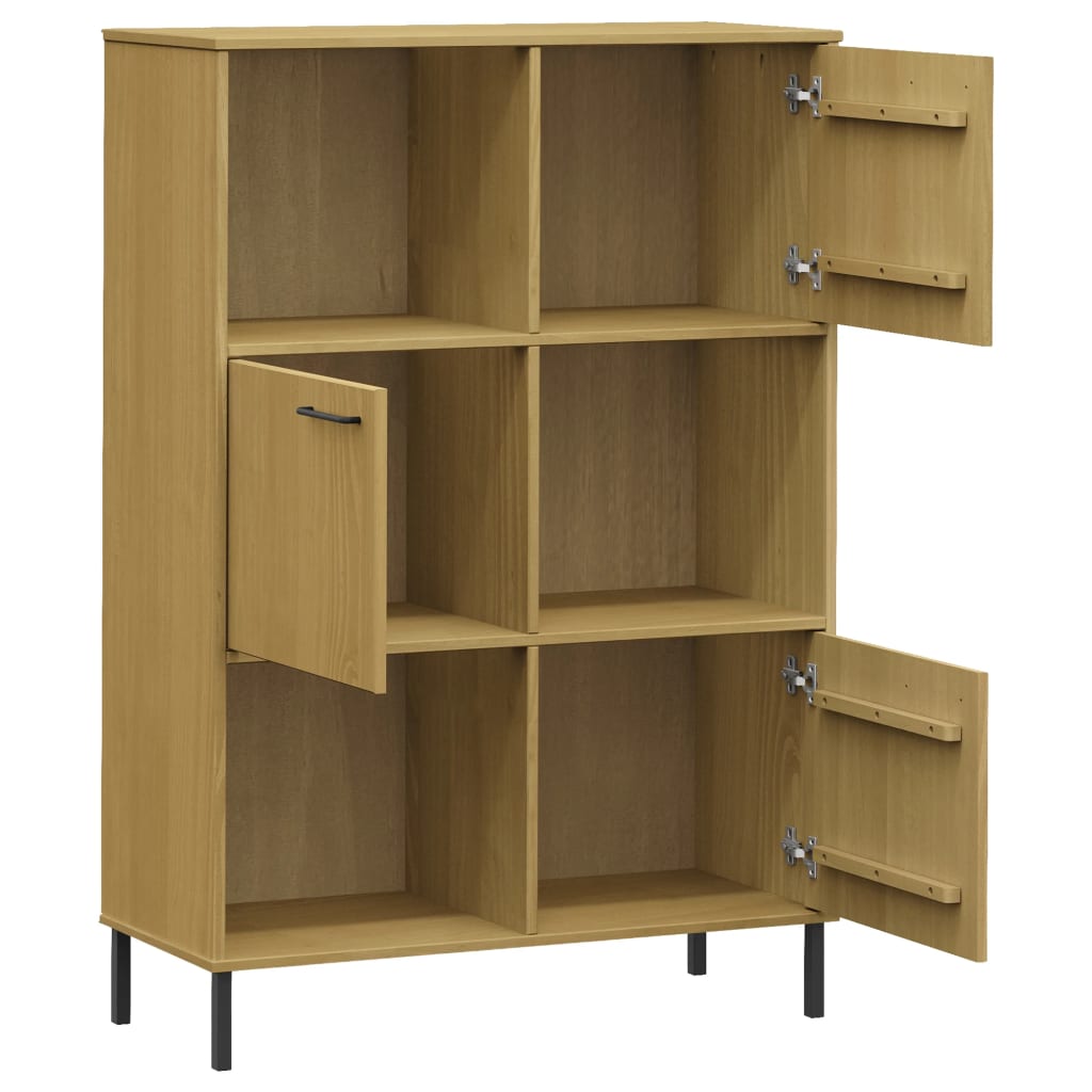 OSLO barna tömör fa könyvszekrény fém lábakkal 90x35x128,5 cm