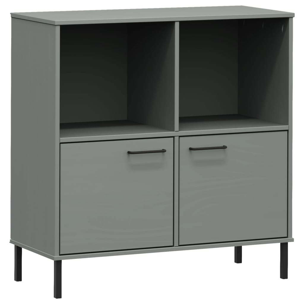 OSLO szürke tömör fa könyvszekrény fém lábakkal 90x35x90,5 cm