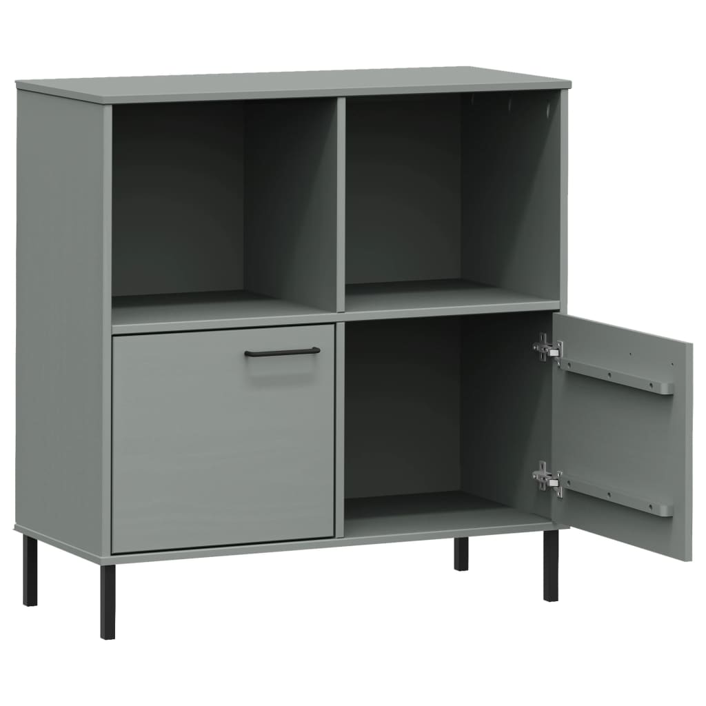 OSLO szürke tömör fa könyvszekrény fém lábakkal 90x35x90,5 cm
