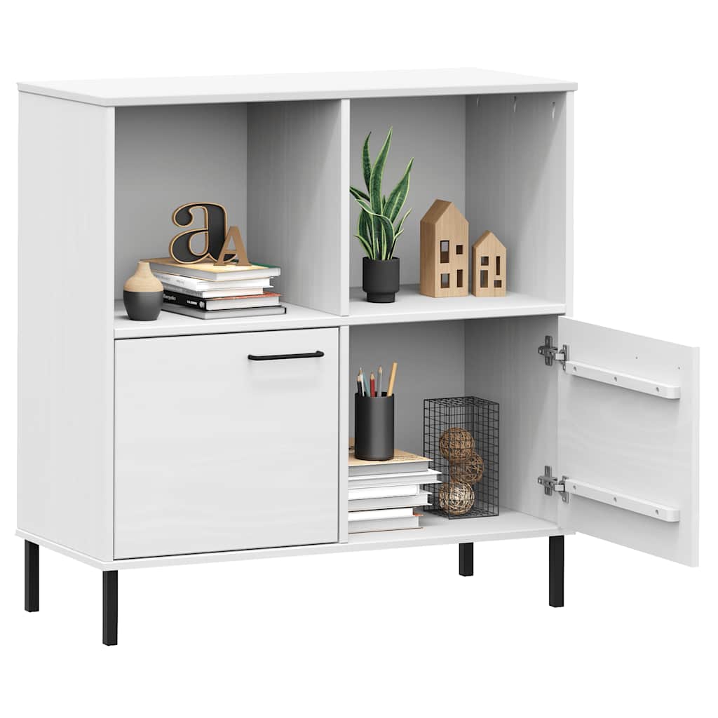 OSLO fehér tömör fa könyvszekrény fém lábakkal 90x35x90,5 cm