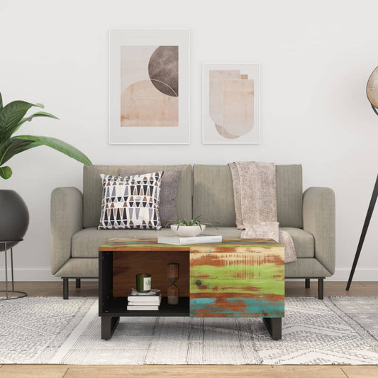 tömör újrahasznosított és szerelt fa dohányzóasztal 80x50x40 cm